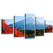 Load image into Gallery viewer, Japan Lake Canvas Wall Art, Mt.Fuji Autumn Canvas Print, Blue Lake Kawaguchiko Canvas Set, Red Maple Trees Leaves 5 Piece Multi Canvas
