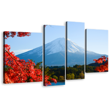 Load image into Gallery viewer, Japan Mountain Canvas Print, Blue Lake Kawaguchiko Canvas Wall Art, Red Maple Trees Leaves Canvas Set, Mt.Fuji Autumn 4 Piece Multi Canvas
