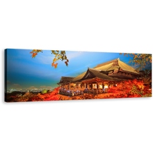 Load image into Gallery viewer, Japan Temple Canvas Wall Art, Beautiful Red Kiyomizu Dera 1 Piece Canvas Print, Kyoto Blue Sky Maple Tree Multi Canvas
