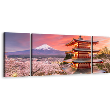 Load image into Gallery viewer, Japan Temple Canvas Wall Art, Japan Chureito Pagoda 3 Piece Canvas Print, White Blue Mount Fuji Mountain Multiple Canvas
