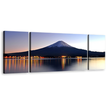 Load image into Gallery viewer, Japanese Mountain Canvas Print, Beautiful Blue Mountain Night Reflection 3 Piece Wall Art, Mount Fuji Orange Lake Multi Canvas
