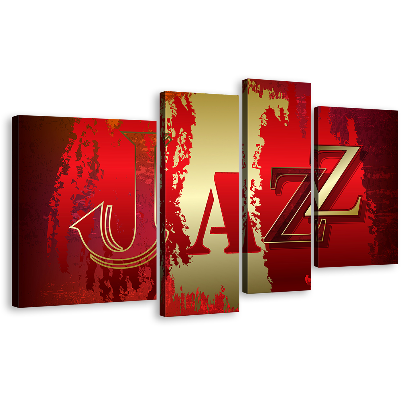 Jazz Word Canvas Wall Art, Jazz Music Abstract Background Canvas Print, Red Yellow Music Abstract 4 Piece Canvas