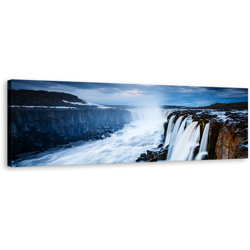 Jokulsa Fjollum Wall Art, Blue Sky Vatnajokull National Park Canvas Print, White Selfoss Waterfall Cascade Stream 1 Piece Canvas Art