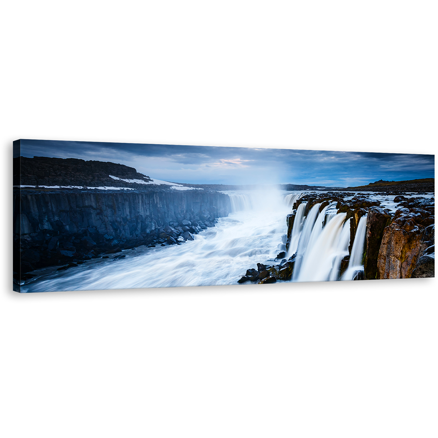 Jokulsa Fjollum Wall Art, Blue Sky Vatnajokull National Park Canvas Print, White Selfoss Waterfall Cascade Stream 1 Piece Canvas Art