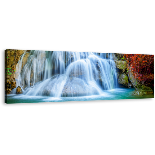 Kanchanaburi Waterfall Canvas Wall Art,Huai Mae Khamin Waterfall Canvas Print, Thailand Colorful Waterfall Scenery 1 Piece Canvas