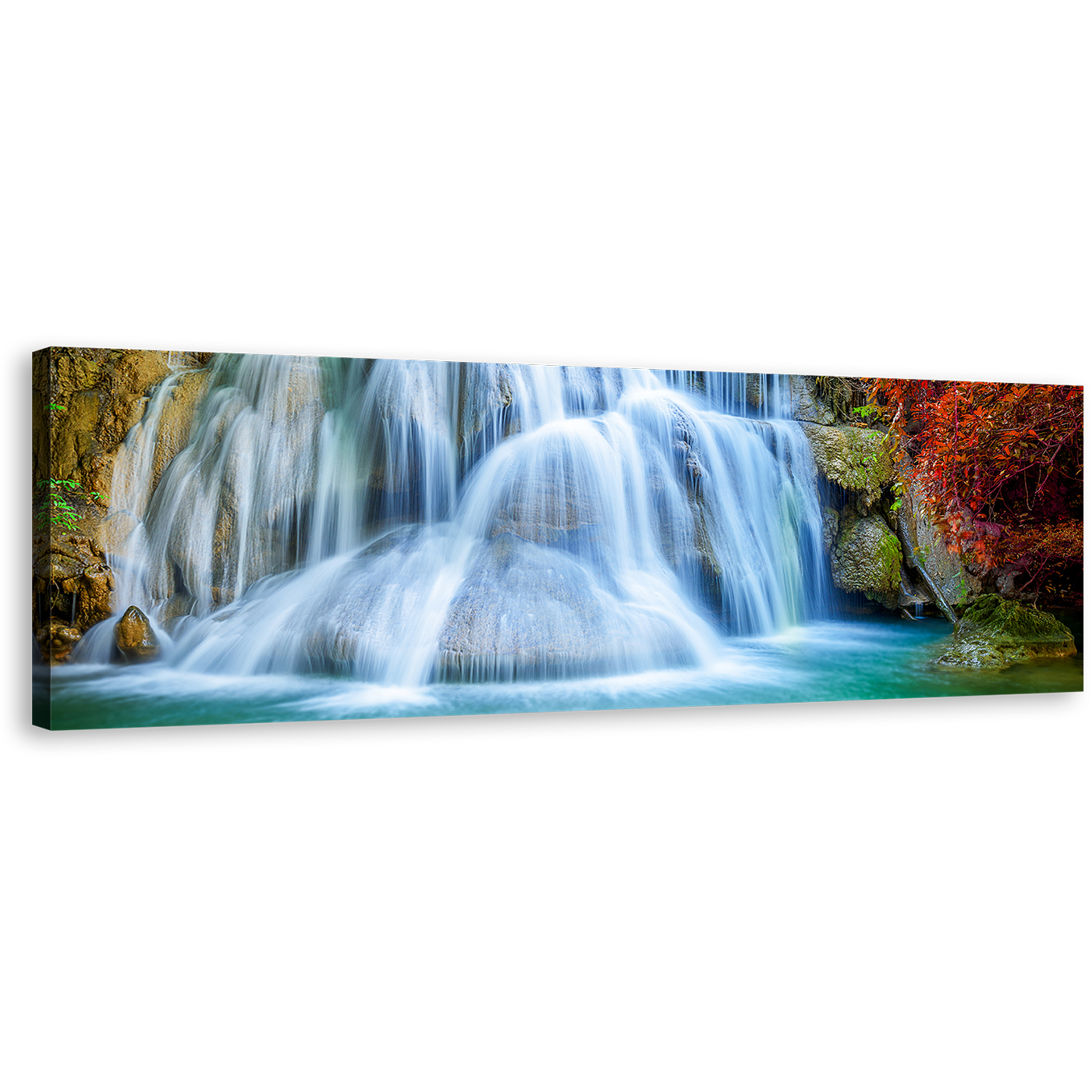 Kanchanaburi Waterfall Canvas Wall Art,Huai Mae Khamin Waterfall Canvas Print, Thailand Colorful Waterfall Scenery 1 Piece Canvas