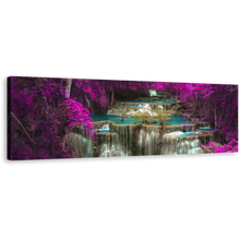 Load image into Gallery viewer, Kanchanaburi Waterfall Wall Art, Purple Huay Mae Khamin Panoramic Canvas Art, Beautiful White Thailand Forest Canvas Print
