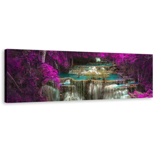 Kanchanaburi Waterfall Wall Art, Purple Huay Mae Khamin Panoramic Canvas Art, Beautiful White Thailand Forest Canvas Print