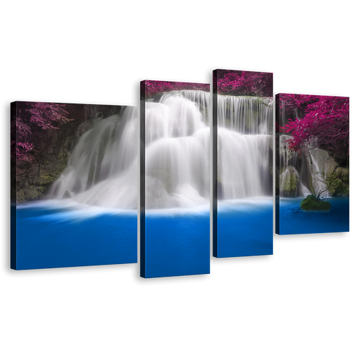 Kanchanaburi Waterfall Wall Art, Thailand Purple Trees 4 Piece Multi Canvas, Huay Mae Khamin Blue Water Canvas Print