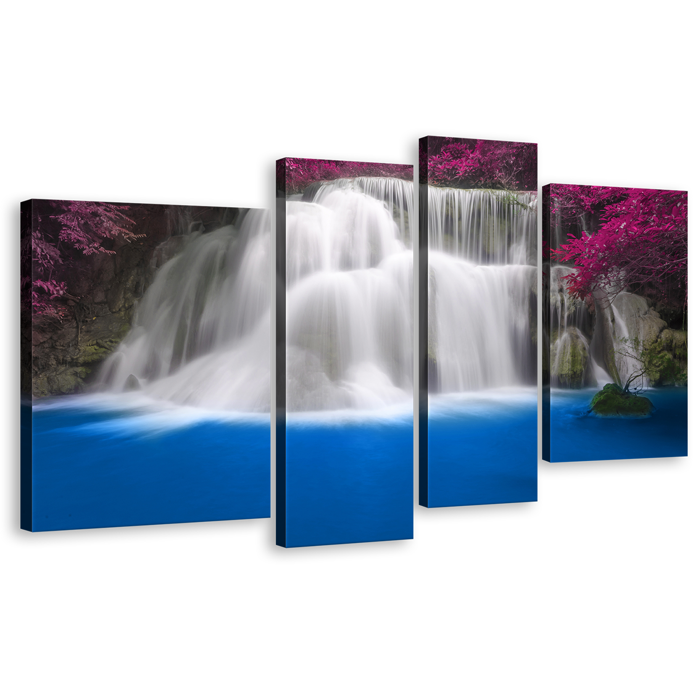 Kanchanaburi Waterfall Wall Art, Thailand Purple Trees 4 Piece Multi Canvas, Huay Mae Khamin Blue Water Canvas Print