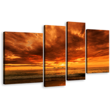 Load image into Gallery viewer, Karon Beach Canvas Wall Art, Phuket Ocean 4 Piece Canvas Print, Thailand Orange Yellow Cloudy Ocean Multi Canvas Artwork
