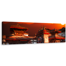 Load image into Gallery viewer, Kathmandu Valley Canvas Wall Art, Nepal City Red Skyline Panoramic Canvas Print, Orange Sky Patan Durbar Square 1 Piece Canvas
