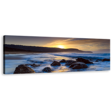 Load image into Gallery viewer, Killcare Beach Canvas Print, Yellow Sunset Ocean Rocks Canvas Artwork, Australia Blue Ocean 1 Piece Canvas Wall Art
