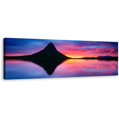 Kirkjufell Volcano Canvas Print, Europe Ocean Mountains Iceland Panorama Canvas, Snaefellsnes Peninsula Blue Orange Sunset Canvas Wall Art