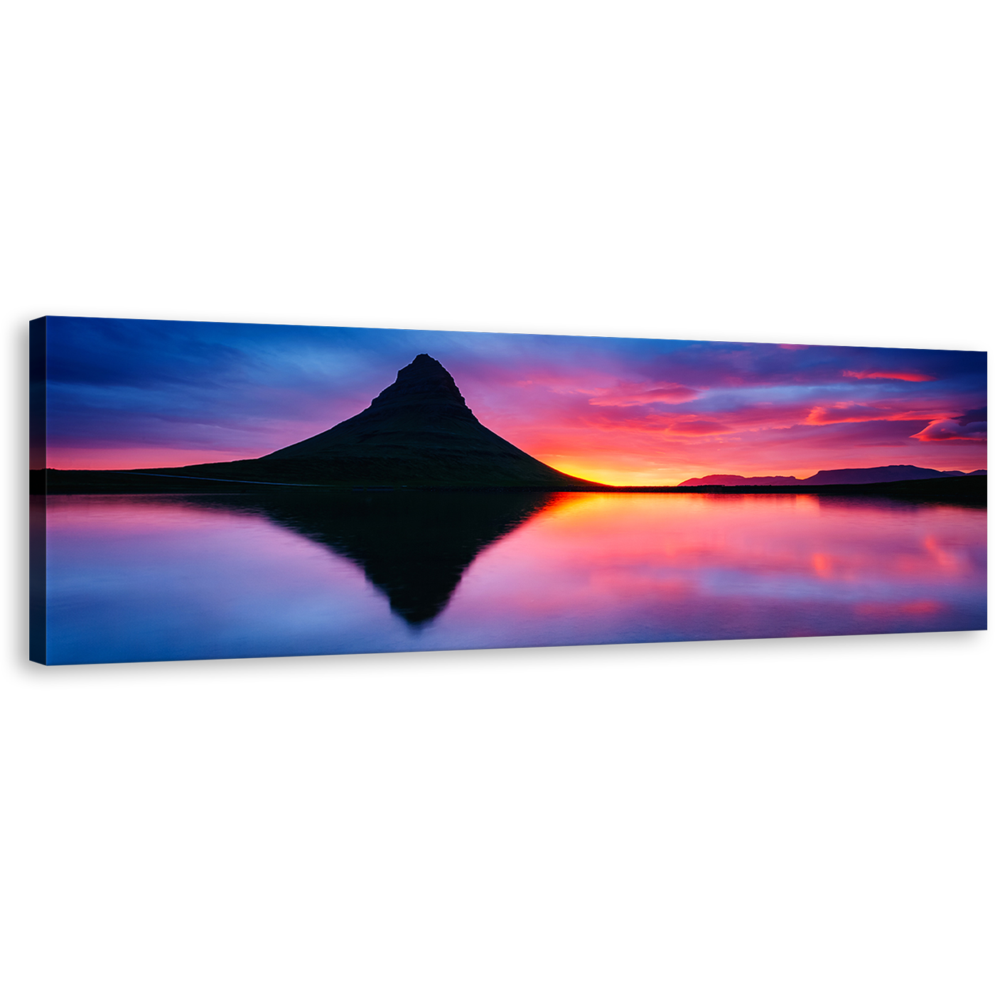 Kirkjufell Volcano Canvas Print, Europe Ocean Mountains Iceland Panorama Canvas, Snaefellsnes Peninsula Blue Orange Sunset Canvas Wall Art