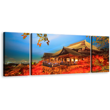 Load image into Gallery viewer, Kyoto Temples Canvas Wall Art, Evening Blue Sky Maple Tree Canvas Print, Japan Red Kiyomizu Dera 3 Piece Canvas Set
