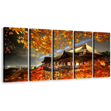 Load image into Gallery viewer, Kyoto Temples Canvas Wall Art, Evening Grey Sky Maple Tree Canvas Print, Japan Red Kiyomizu Dera 5 Piece Canvas Set
