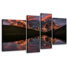 Load image into Gallery viewer, Lake Hornseeli Canvas Print, Brown Mountain Lake Reflection 4 Piece Canvas Wall Art, Green Mejestic Landscape Canvas Set
