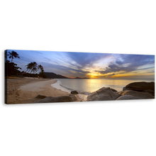 Load image into Gallery viewer, Lamai Beach Canvas Wall Art, Thailand Yellow Sunset Ocean Panoramic Canvas Print, Brown Koh Samui Island Wide Canvas
