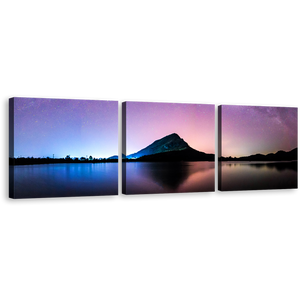 Landscape Galaxy Canvas Print, Thailand Purple Sky Night Stars 3 Piece Canvas,  Blue Sky Landscape Mountain Milkyway Canvas Wall Art