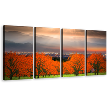 Load image into Gallery viewer, Landscape Scenery Canvas Print, Dramatic Grey Sky Cityscape Multi Canvas, Beautiful Orange Trees Landscape 4 Piece Wall Art
