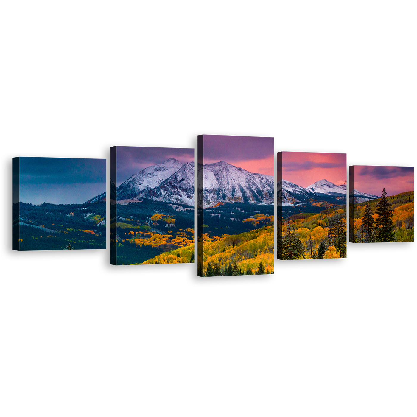 Landscape Scenery Canvas Print, Green Autumn Colorado Landscape 5 Piece Canvas Wall Art, White Fall Mountains Multiple Canvas