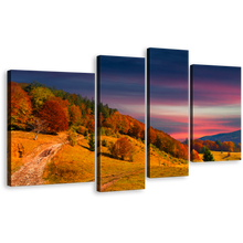 Load image into Gallery viewer, Landscape Scenery Canvas Wall Art, Orange Trees Mountain Sky 4 Piece Multi Canvas, Blue Sky Clouds Canvas Set, Colorful Autumn Canvas Print
