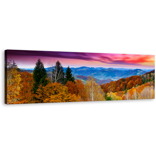 Landscape Scenery Wall Art, Dramatic Sky Blue Mountain Panoramic Canvas Print, Beautiful Orange Trees Canvas Art