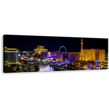 Load image into Gallery viewer, Las Vegas Canvas Wall Art, Beautiful Nevada Black Night Sky Panoramic Canvas, Blue Las Vegas Skyline 1 Piece Canvas Print
