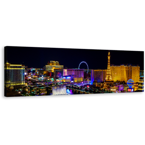 Las Vegas Canvas Wall Art, Beautiful Nevada Black Night Sky Panoramic Canvas, Blue Las Vegas Skyline 1 Piece Canvas Print