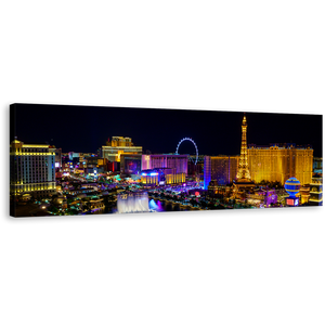 Las Vegas Canvas Wall Art, Beautiful Nevada Black Night Sky Panoramic Canvas, Blue Las Vegas Skyline 1 Piece Canvas Print