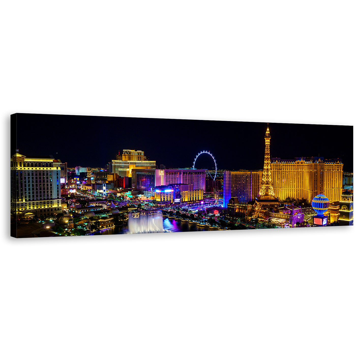 Las Vegas Canvas Wall Art, Beautiful Nevada Black Night Sky Panoramic Canvas, Blue Las Vegas Skyline 1 Piece Canvas Print