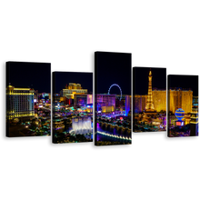 Load image into Gallery viewer, Las Vegas Canvas Wall Art, Blue Las Vegas Skyline 5 Piece Canvas Print, Beautiful Nevada Black Night Sky Canvas Set
