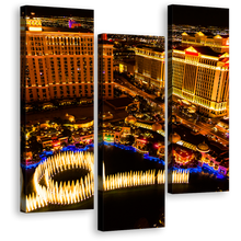 Load image into Gallery viewer, Las Vegas Canvas Wall Art, Venetian Hotel Gold Strip 3 Piece Canvas Print, Beautiful Black Night Sky Nevada Multi-canvas Artwork
