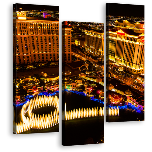 Las Vegas Canvas Wall Art, Venetian Hotel Gold Strip 3 Piece Canvas Print, Beautiful Black Night Sky Nevada Multi-canvas Artwork