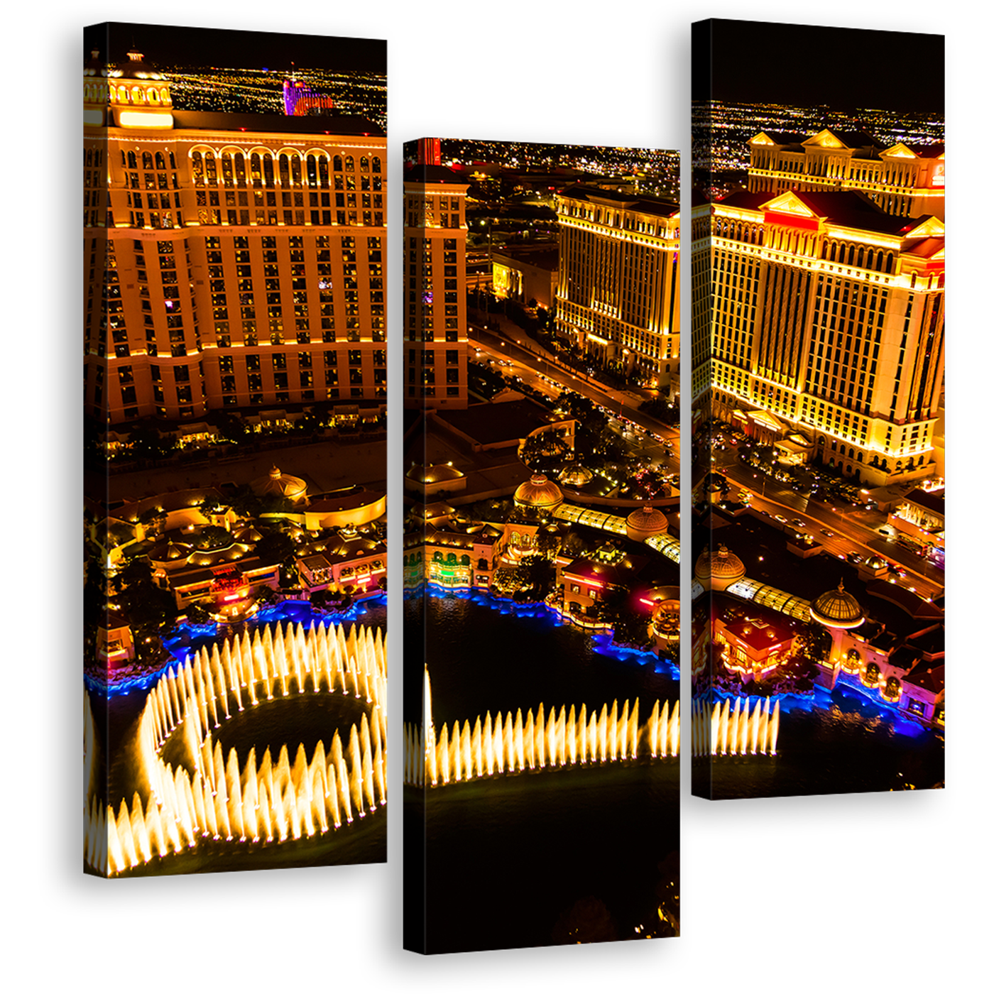 Las Vegas Canvas Wall Art, Venetian Hotel Gold Strip 3 Piece Canvas Print, Beautiful Black Night Sky Nevada Multi-canvas Artwork