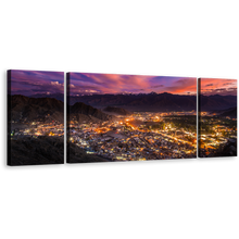 Load image into Gallery viewer, Leh Ladakh Canvas Print, Yellow Mountains Town 3 Piece Canvas Wall Art, India Blue Sky Ladakh City Triptych Multi Canvas Artwork
