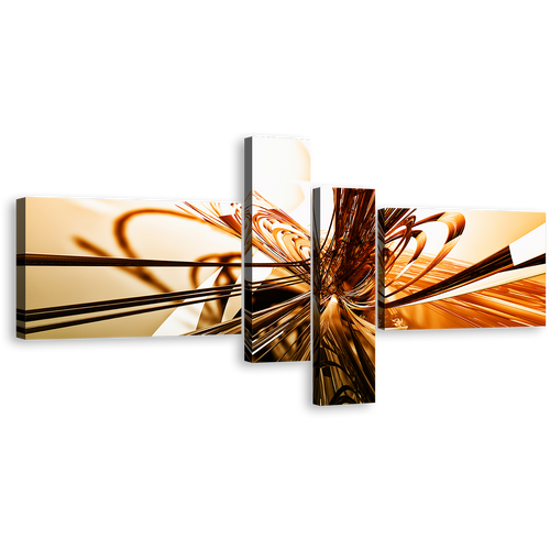 Light Illusions Canvas Wall Art, Copper Whirlwind Quadriptych Dynamic 3D Abstract 4 Piece Canvas Multi-panel Art