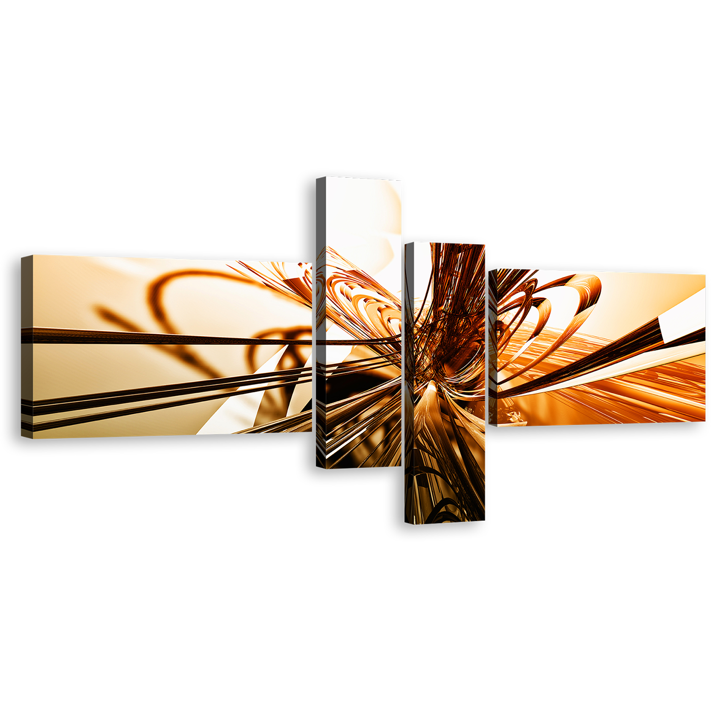 Light Illusions Canvas Wall Art, Copper Whirlwind Quadriptych Dynamic 3D Abstract 4 Piece Canvas Multi-panel Art