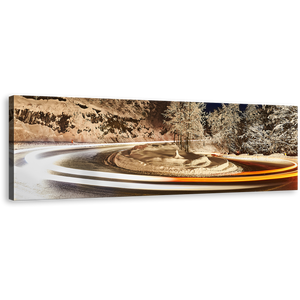 Light Trail Canvas Wall Art, White Vortex Light Panoramic Canvas, Snow Night Sky Canvas Print, Winter Grey Trees Lights Canvas Set