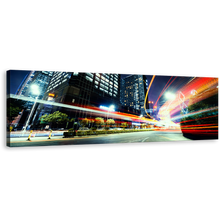 Load image into Gallery viewer, Light Trail Wall Art, City Traffic Moving Red Lights Panoramic Canvas Art, Dark Blue Night Sky 1 Piece Canvas Print
