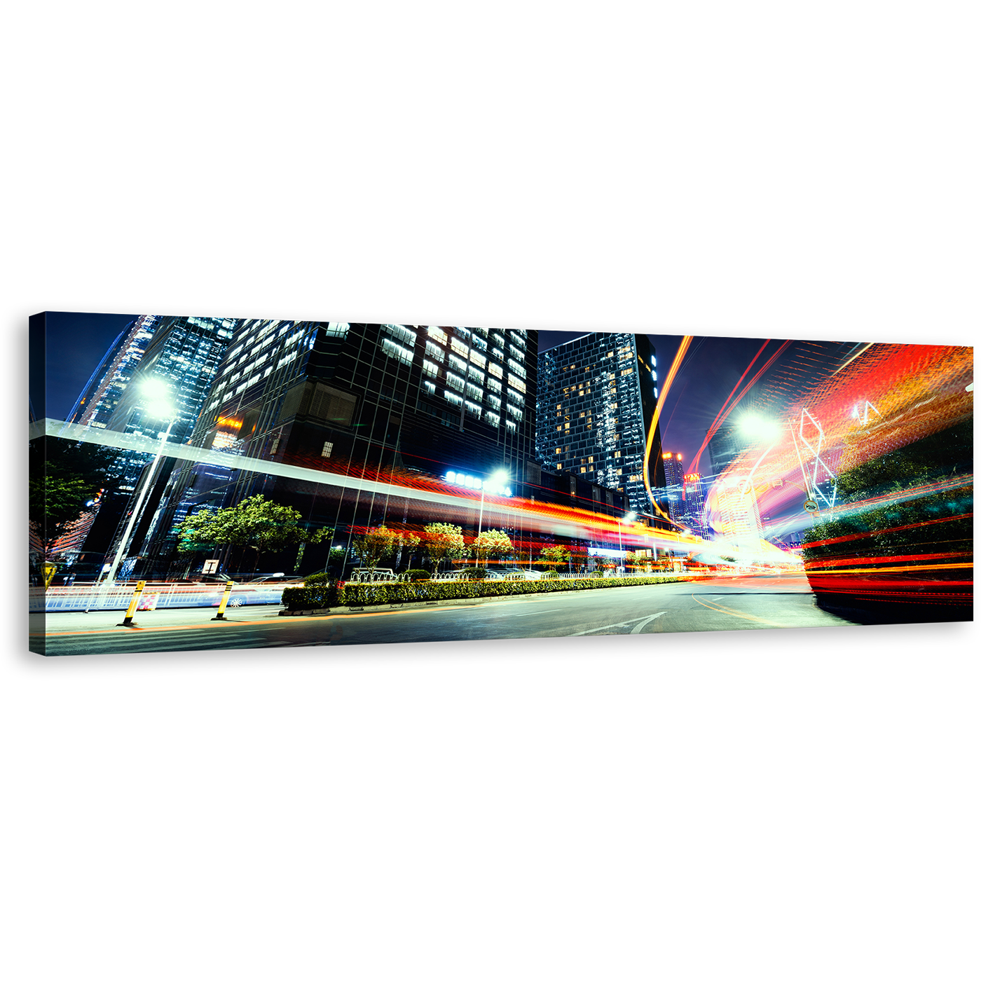 Light Trail Wall Art, City Traffic Moving Red Lights Panoramic Canvas Art, Dark Blue Night Sky 1 Piece Canvas Print