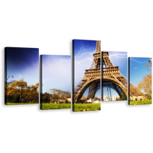 Load image into Gallery viewer, Lightning Storm Wall Art, Eiffel Tower Blue Thunder Storm Multiple Canvas, Yellow Paris France Skyline 5 Piece Canvas Print
