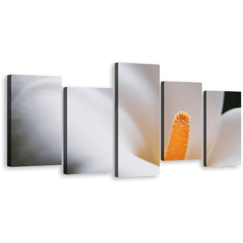 Lily Blossom Canvas Print, Fresh Lily Flower 5 Piece Canvas Wall Art, Yellow White Calla Floral Multi Canvas Artwork