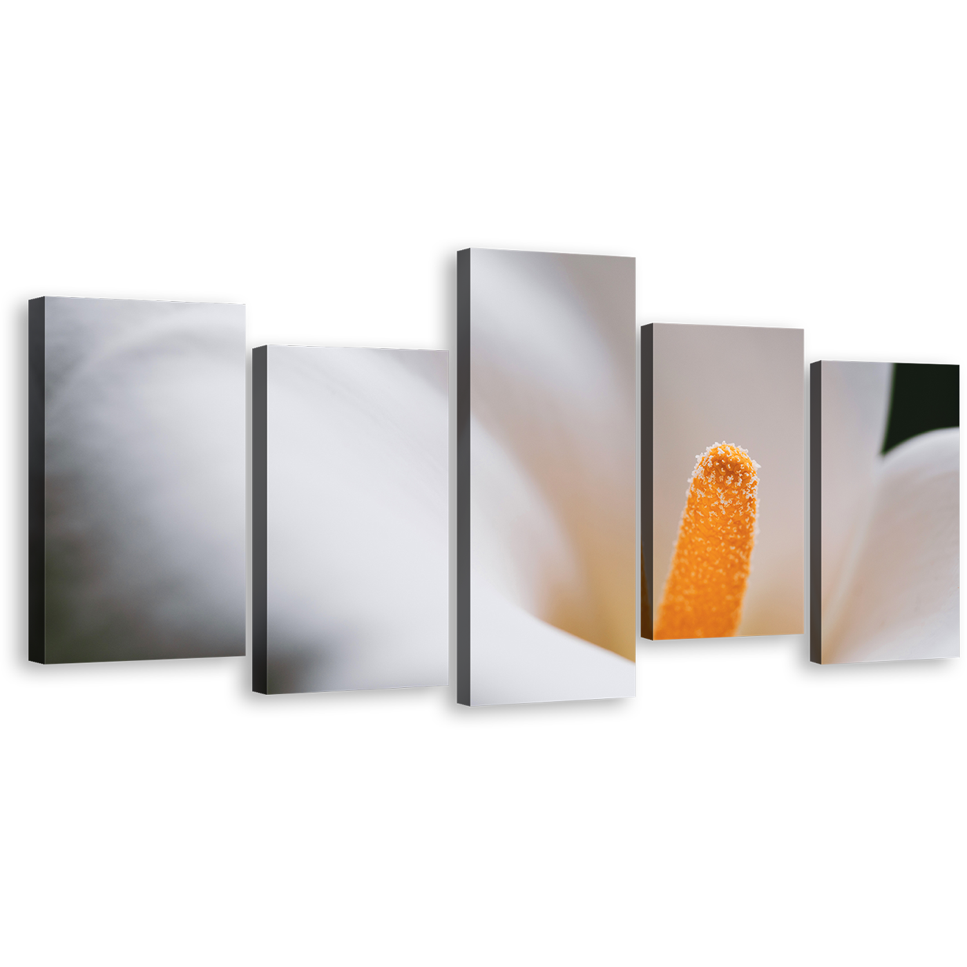 Lily Blossom Canvas Print, Fresh Lily Flower 5 Piece Canvas Wall Art, Yellow White Calla Floral Multi Canvas Artwork