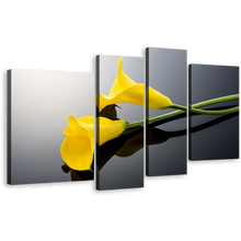 Load image into Gallery viewer, Lily Floral Canvas Wall Art, Digital Flowers Canvas Print, Yellow Calla Lily 4 Piece Canvas
