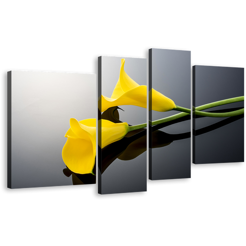 Lily Floral Canvas Wall Art, Digital Flowers Canvas Print, Yellow Calla Lily 4 Piece Canvas