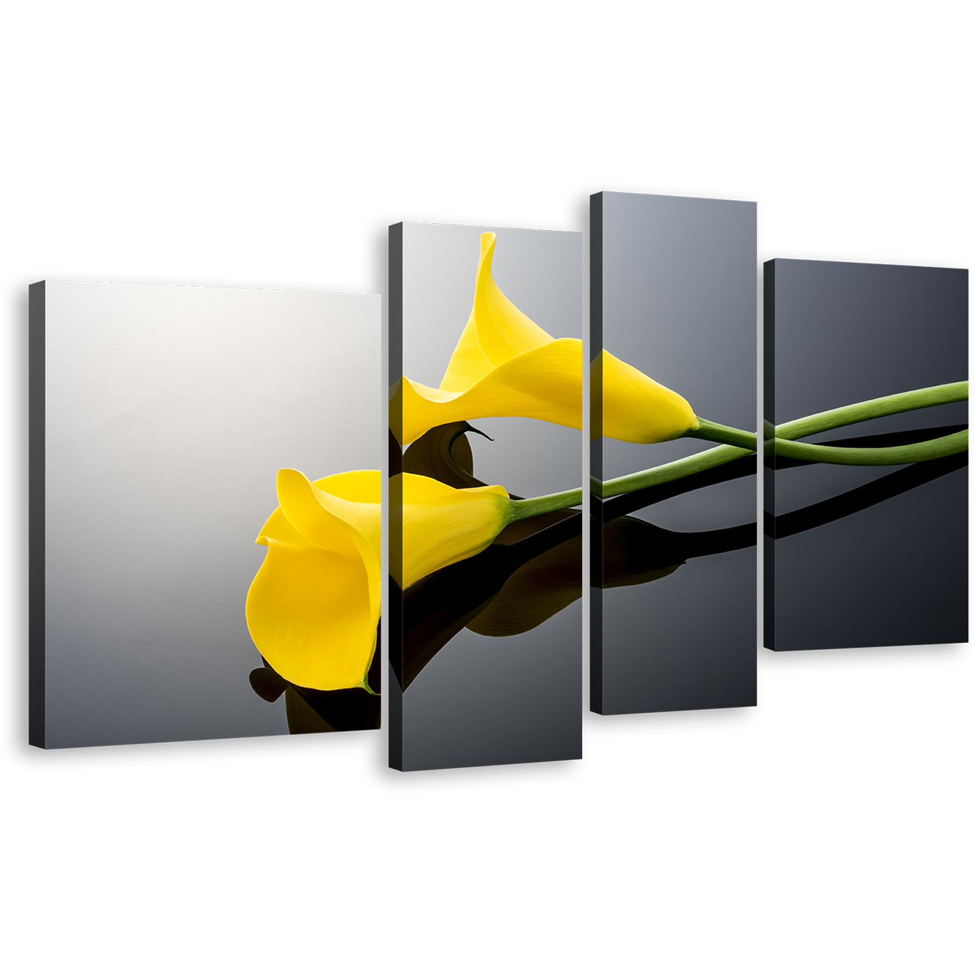 Lily Floral Canvas Wall Art, Digital Flowers Canvas Print, Yellow Calla Lily 4 Piece Canvas