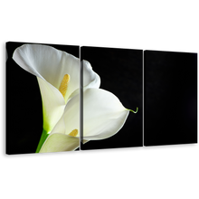 Load image into Gallery viewer, Lily Flower Canvas Wall Art, White Lilies Isolated 3 Piece Multi Canvas Artwork, Black Background Flower Canvas Print
