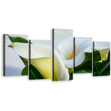 Load image into Gallery viewer, Lily Flowers Canvas Print, White Arum Lily 5 Piece Canvas Wall Art, Zantedeschia Aethiopica Green Leaves Floral Multi Canvas Artwork
